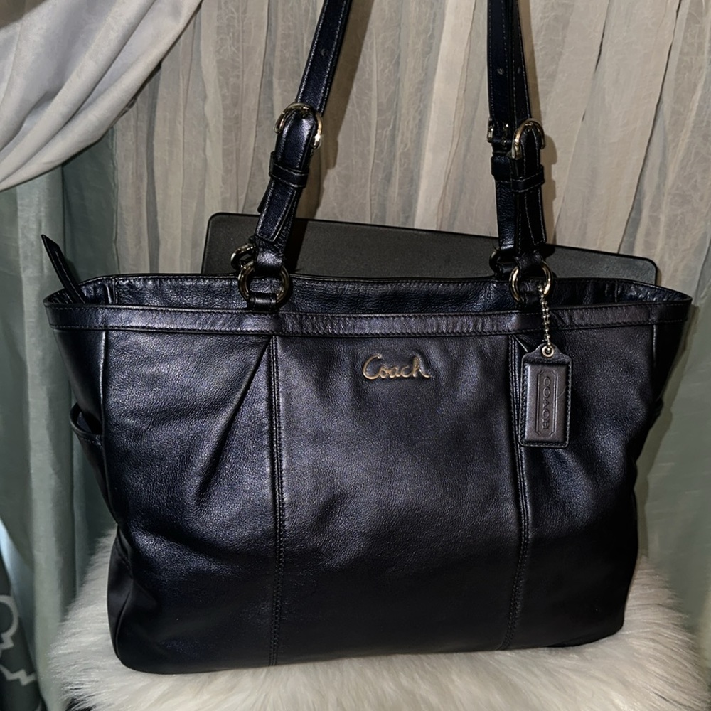 Coach Gallery East West Metallic Blue Leather Tote Bag